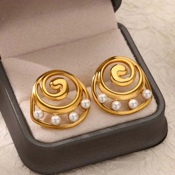 Wholesale Stainless Steel Geometric Triangular Bread Pattern Edge Hoop Earrings 18K Gold Electroplated Nonfading Jewelry