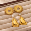 Wholesale Stainless Steel Geometric Triangular Bread Pattern Edge Hoop Earrings 18K Gold Electroplated Nonfading Jewelry