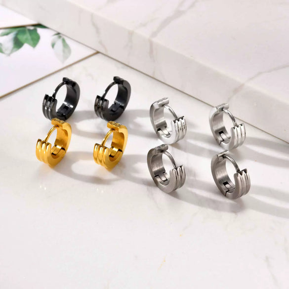 Wholesale Stainless Steel Geometric Tricyclic Men's Ear Ring Electroplated Fashion Jewelry
