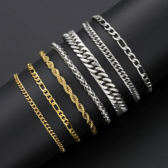 Wholesale Stainless Steel Geometric Twist Chain Bracelet 7Piece Set Electroplated Unisex