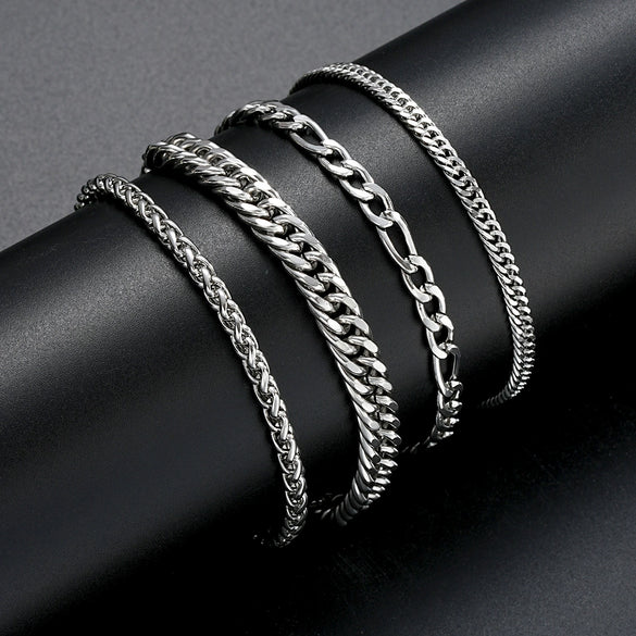 Wholesale Stainless Steel Geometric Twist Chain Bracelet 7Piece Set Electroplated Unisex