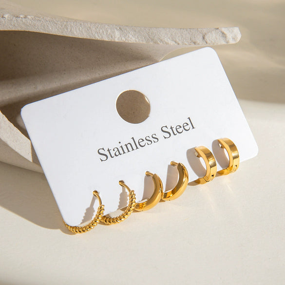 Wholesale Stainless Steel Geometric Twist Ear Buckle Earrings Three Pair Set Electroplated For Women