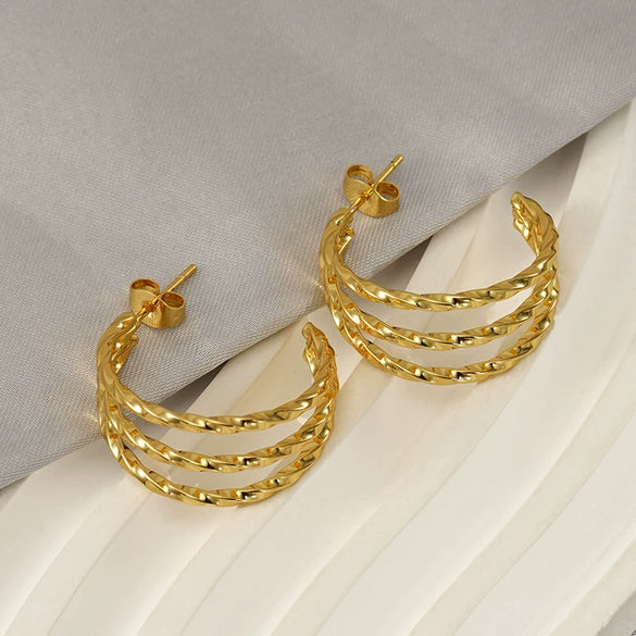 Wholesale Stainless Steel Geometric Twist Earrings For Women With Electroplating Design