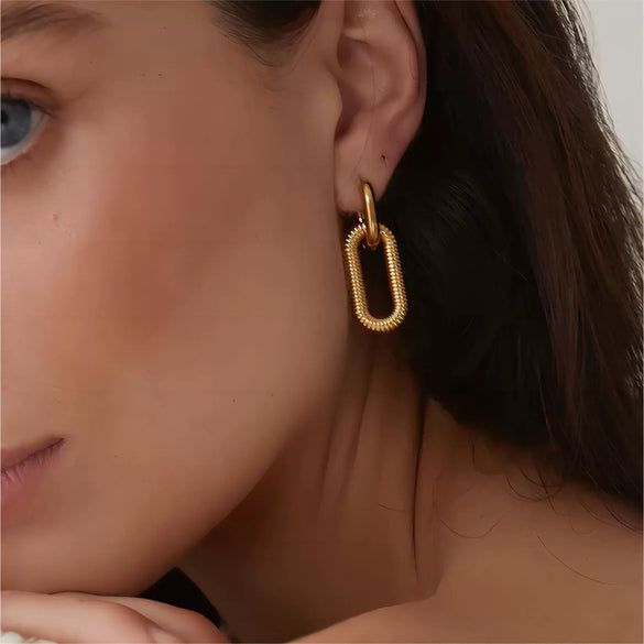 Wholesale Stainless Steel Geometric Ushape Square Stripe Chain Earrings For Women With Electroplating Treatment