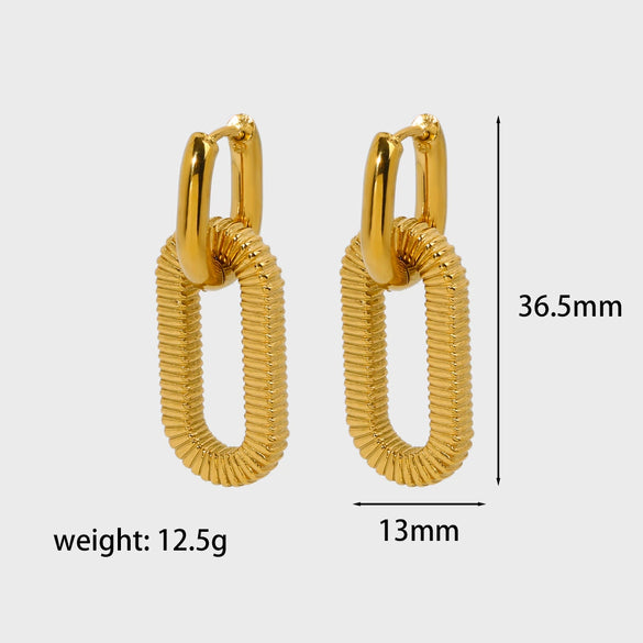 Wholesale Stainless Steel Geometric Ushape Square Stripe Chain Earrings For Women With Electroplating Treatment