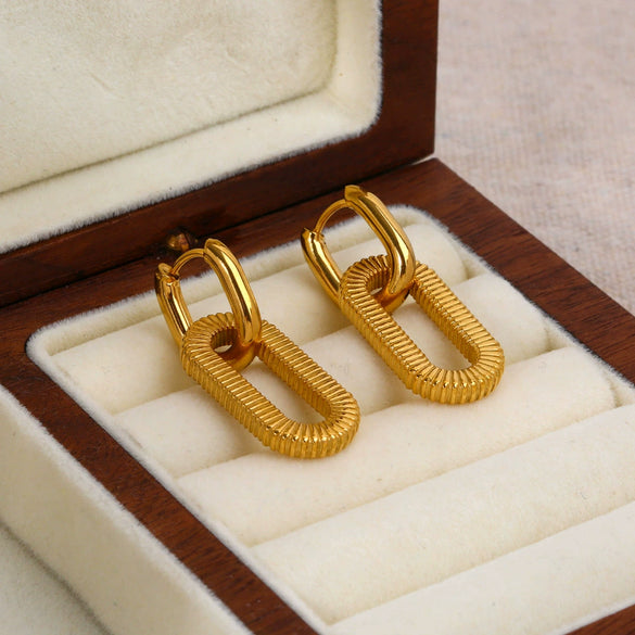 Wholesale Stainless Steel Geometric Ushape Square Stripe Chain Earrings For Women With Electroplating Treatment