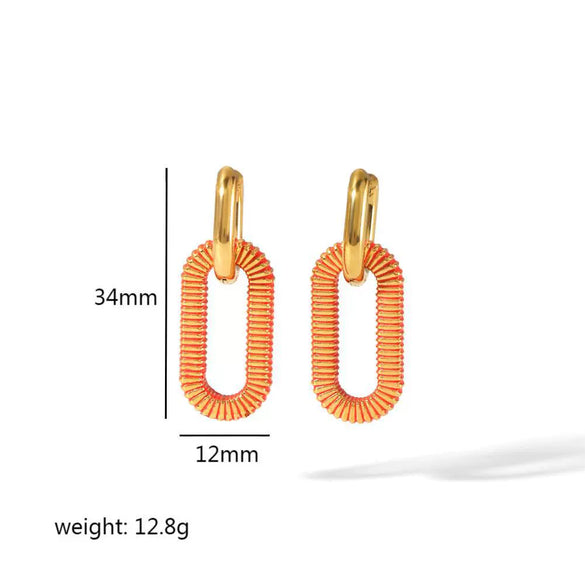 Wholesale Stainless Steel Geometric Ushape Square Stripe Chain Earrings For Women With Electroplating Treatment