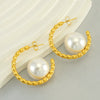 Wholesale Stainless Steel Geometric Ushaped And Cshaped Pearl Earrings Electroplated For Women Retro Versatile