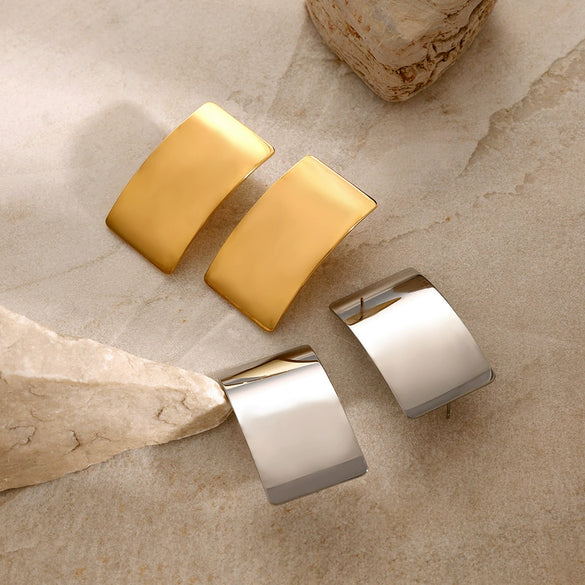 Wholesale Stainless Steel Geometric Vertical Rectangular Electroplated Earrings Luxury Trend Jewelry