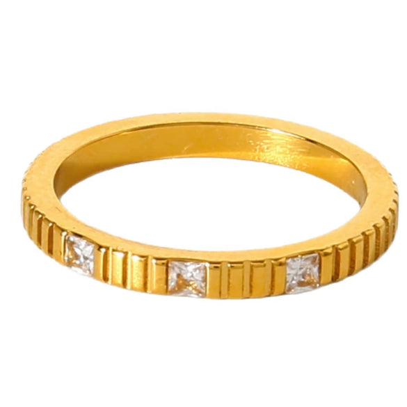 Wholesale Stainless Steel Geometric Vertical Stripe 18K Gold Plated Stackable Ring For Women