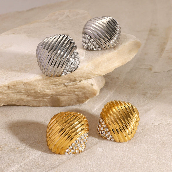 Wholesale Stainless Steel Geometric Vintage Style Square Thread Diamond Earrings Jewelry