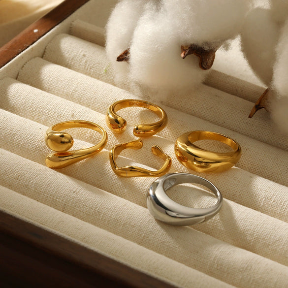 Wholesale Stainless Steel Geometric Water Drop Smooth Ring 18K Goldplated For Unisex Stackable