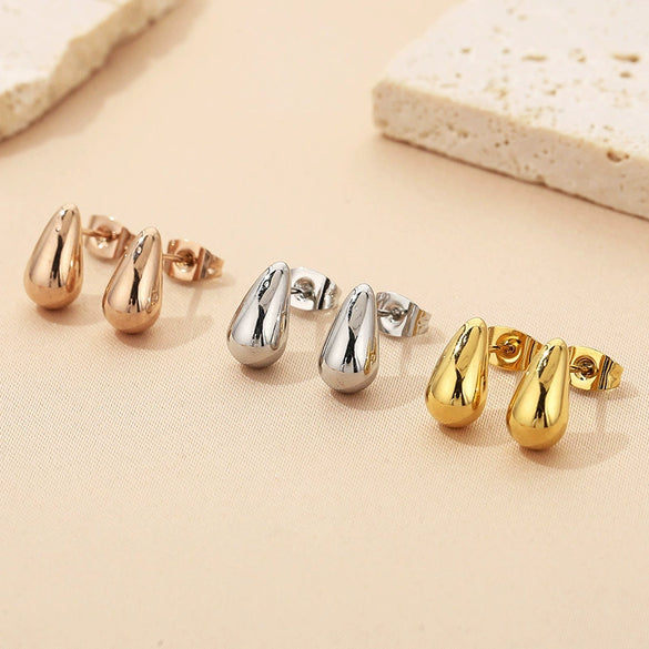 Wholesale Stainless Steel Geometric Water Drop Stud Earrings And Solid Necklace With Electroplating