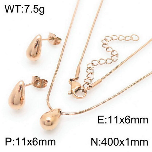 Wholesale Stainless Steel Geometric Water Drop Stud Earrings And Solid Necklace With Electroplating
