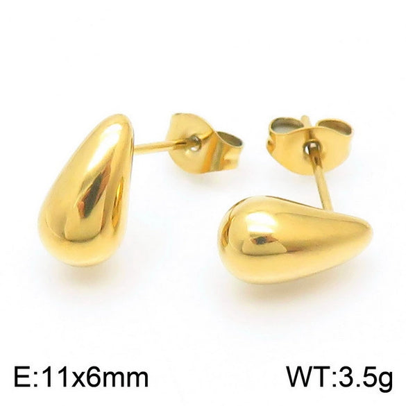 Wholesale Stainless Steel Geometric Water Drop Stud Earrings And Solid Necklace With Electroplating