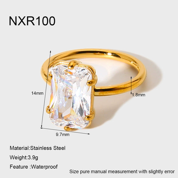 Wholesale Stainless Steel Geometric Water Drop Zircon Ring With Pvd 18K Gold Finish For Women