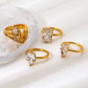 Wholesale Stainless Steel Geometric Water Drop Zircon Ring With Pvd 18K Gold Finish For Women