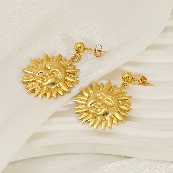 Wholesale 316L Stainless Steel Geometric Water Plated Women's Smiley Face Sunflower Earrings