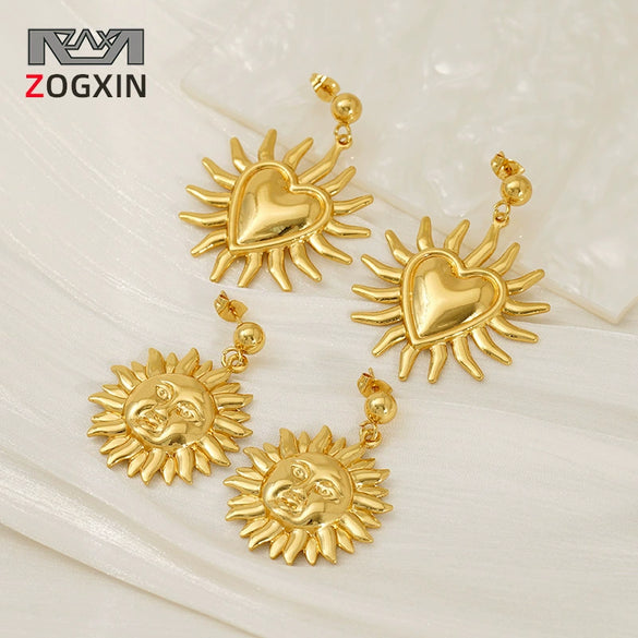 Wholesale 316L Stainless Steel Geometric Water Plated Women's Smiley Face Sunflower Earrings