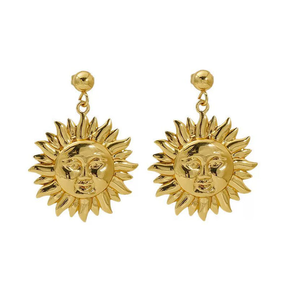Wholesale 316L Stainless Steel Geometric Water Plated Women's Smiley Face Sunflower Earrings