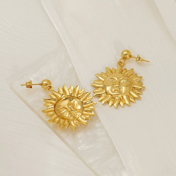 Wholesale 316L Stainless Steel Geometric Water Plated Women's Smiley Face Sunflower Earrings