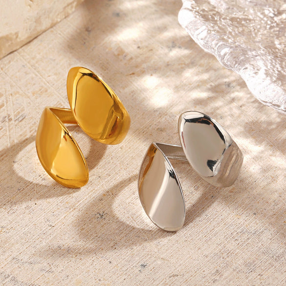Wholesale Stainless Steel Geometric Wave Exaggerated Open Water Drop Ring For Women Electroplated Hip Hop Minimalist Style