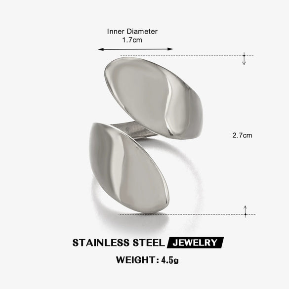 Wholesale Stainless Steel Geometric Wave Exaggerated Open Water Drop Ring For Women Electroplated Hip Hop Minimalist Style