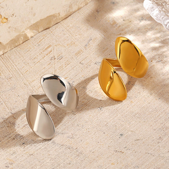 Wholesale Stainless Steel Geometric Wave Exaggerated Open Water Drop Ring For Women Electroplated Hip Hop Minimalist Style
