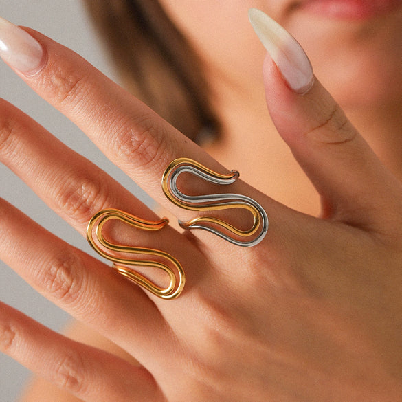 Wholesale Stainless Steel Geometric Wave Open Ring Electroplated Hand Jewelry For Women