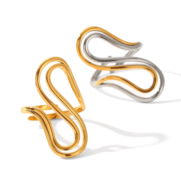 Wholesale Stainless Steel Geometric Wave Open Ring Electroplated Hand Jewelry For Women