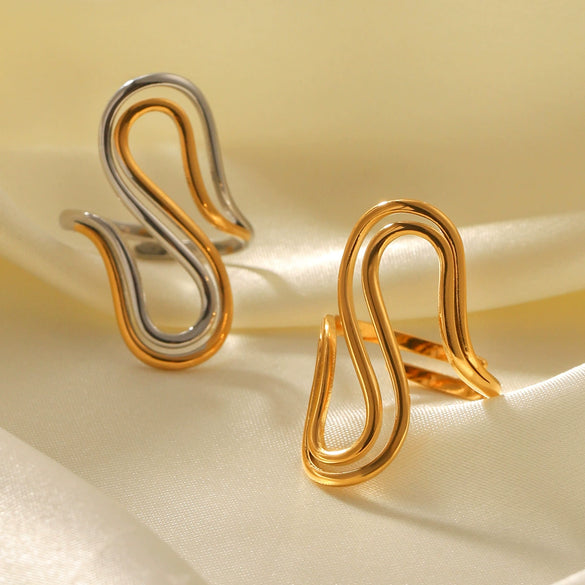 Wholesale Stainless Steel Geometric Wave Open Ring Electroplated Hand Jewelry For Women