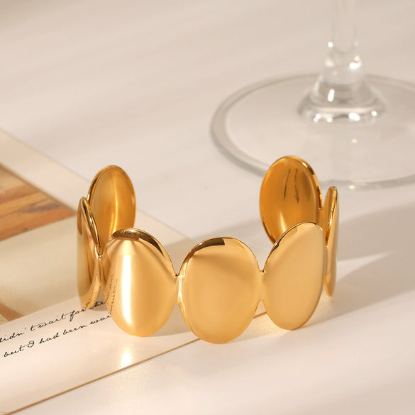 Wholesale Stainless Steel Geometric Wide Oval Light Luxury Simple Bracelet With Electroplating