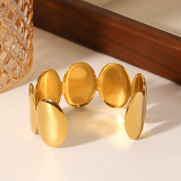 Wholesale Stainless Steel Geometric Wide Oval Light Luxury Simple Bracelet With Electroplating