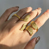 Wholesale Stainless Steel Geometric Wings Retro Style Electroplated Ring For Women