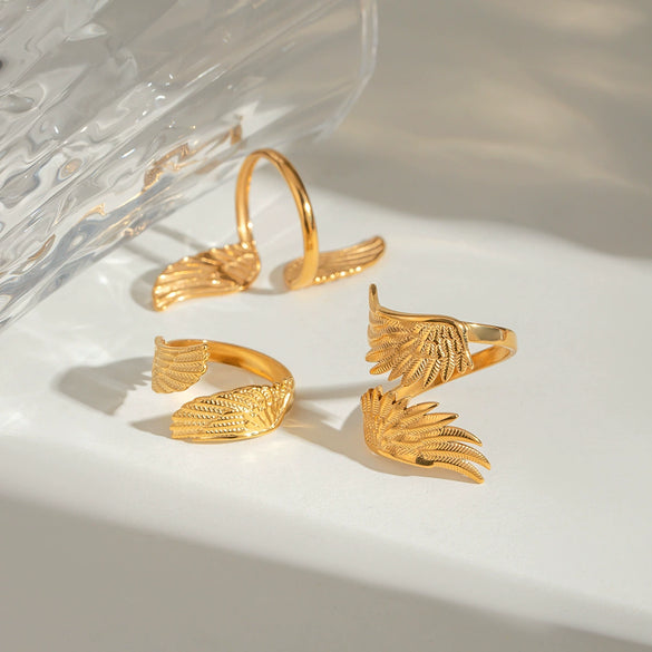 Wholesale Stainless Steel Geometric Wings Retro Style Electroplated Ring For Women