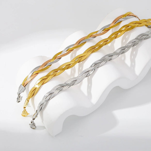 Wholesale Stainless Steel Geometric Woven Blade Bracelet Electroplated For Women And Unisex