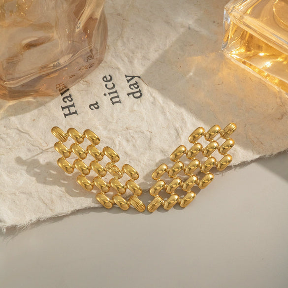 Wholesale Stainless Steel Geometric Woven Electroplated Earrings For Women
