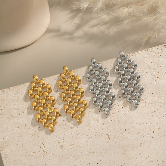 Wholesale Stainless Steel Geometric Woven Electroplated Earrings For Women