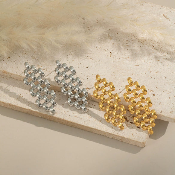 Wholesale Stainless Steel Geometric Woven Electroplated Earrings For Women