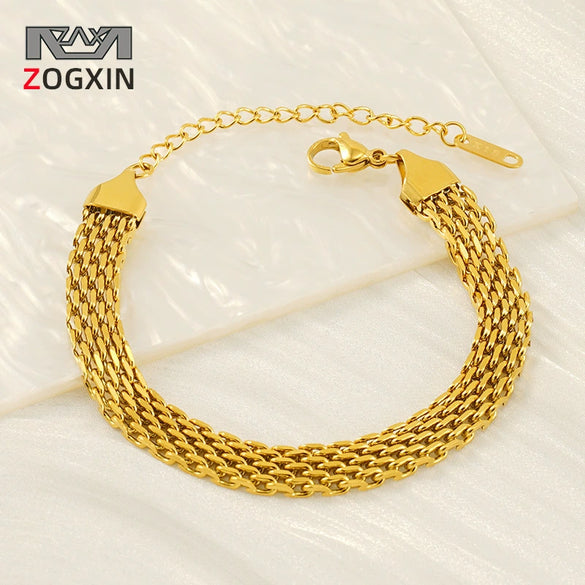 Wholesale 316L Stainless Steel Geometric Woven Twist Mesh Bracelet With Electroplating