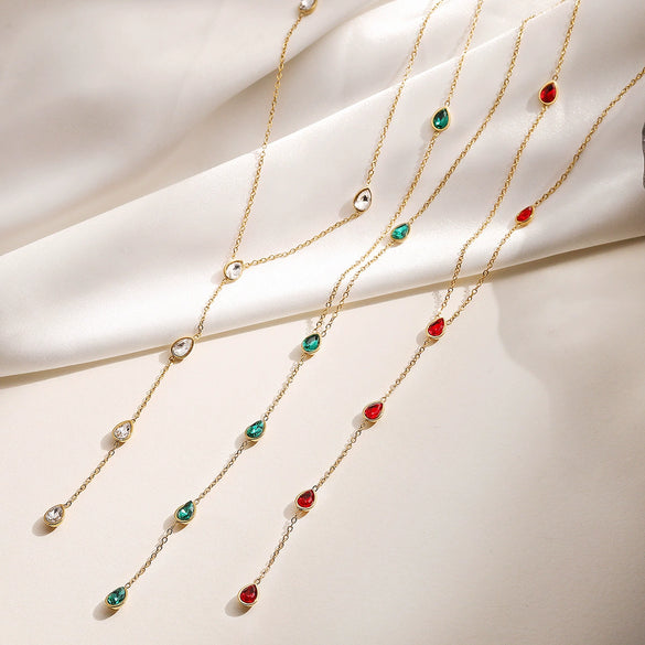 Wholesale Stainless Steel Geometric Yshaped Zircon Necklace Light Luxury Simple Design