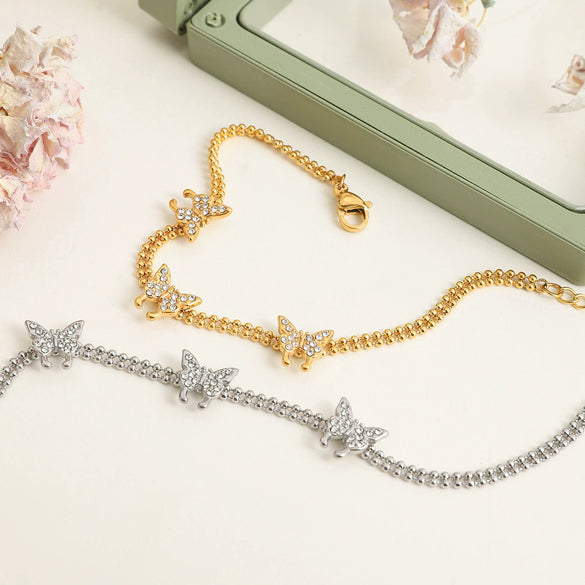 Wholesale Stainless Steel Geometric Zircon Butterfly Bracelet Electroplated For Women Light Luxury Highend Niche Style