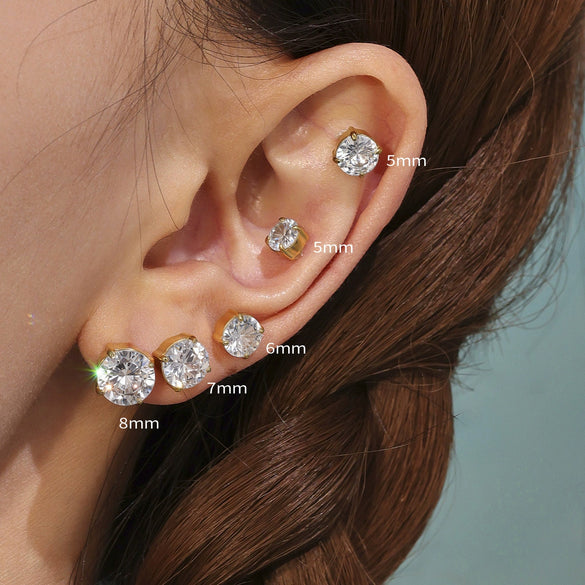 Wholesale 316L Stainless Steel Geometric Zircon Earrings For Women With Electroplating Light Luxury Niche Fashion