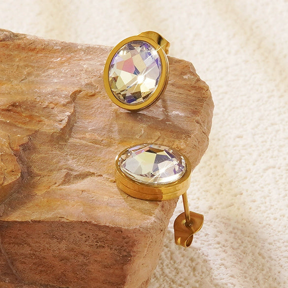 Wholesale Stainless Steel Geometric Zircon Earrings 18K Goldplated For Women