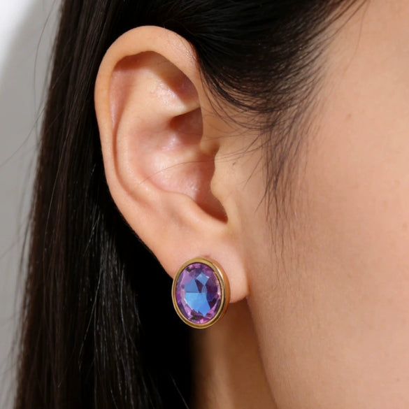 Wholesale Stainless Steel Geometric Zircon Earrings 18K Goldplated For Women