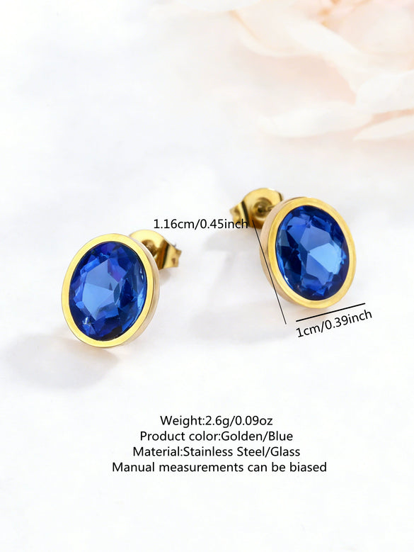 Wholesale Stainless Steel Geometric Zircon Earrings 18K Goldplated For Women
