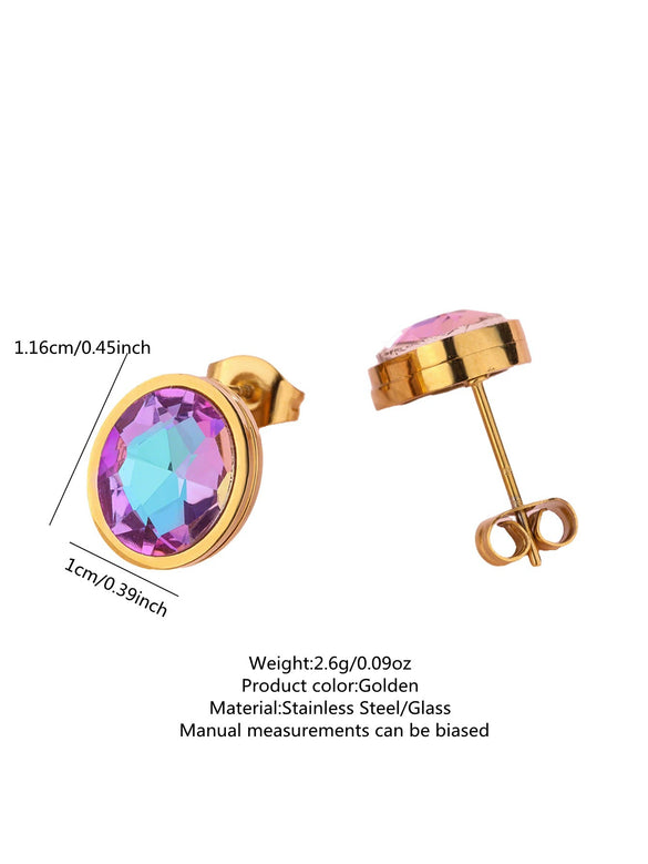Wholesale Stainless Steel Geometric Zircon Earrings 18K Goldplated For Women