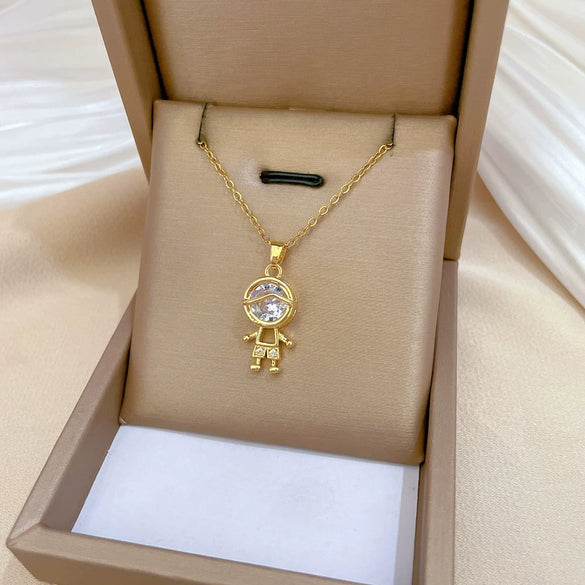 Wholesale Stainless Steel Geometric Zircon Pendant Necklace For Women