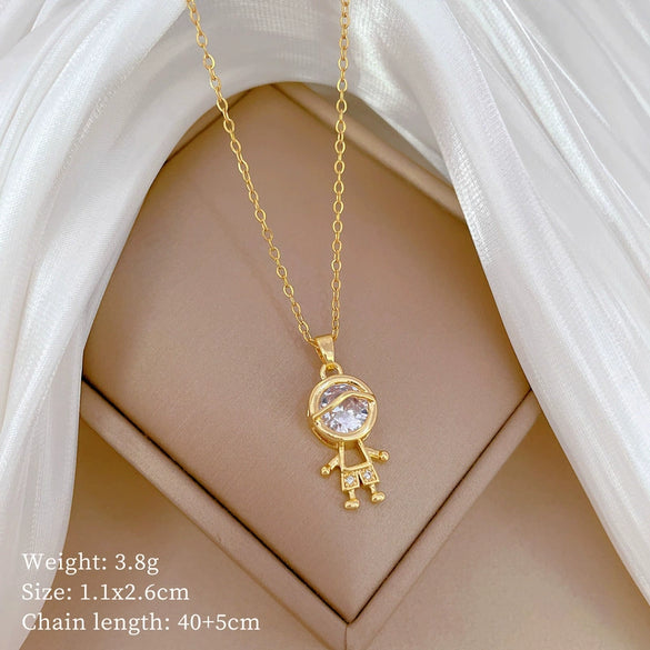 Wholesale Stainless Steel Geometric Zircon Pendant Necklace For Women