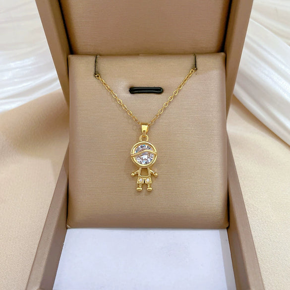Wholesale Stainless Steel Geometric Zircon Pendant Necklace For Women